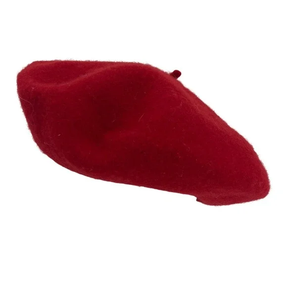 Red‎ Wool Felt Beret Parisian French Style Artist Hat Solid Red One Size