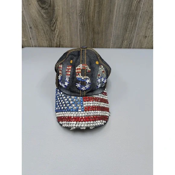 USA Hat Size 18 Adjustable America‎ Flag Patriotic Sequins Embellished