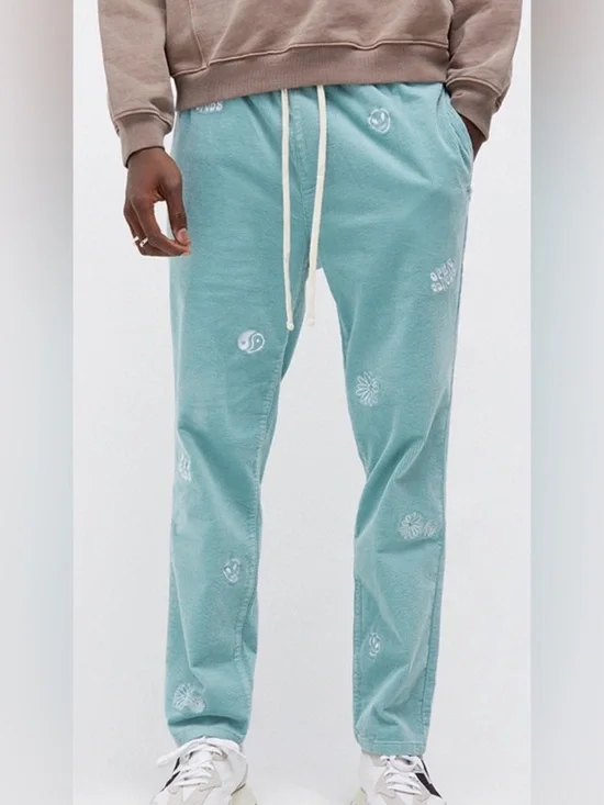 PacSun Embroidered Corduroy Trouser Pants Slim Fit Aqua  Medium (NWOT)