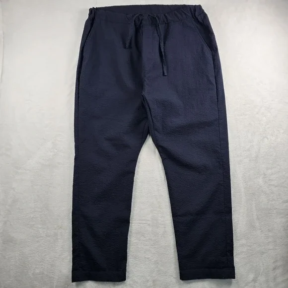 Smock By Mohawk Pants Men XL 32x28 Navy Seersucker Drawstring Pull On Japanese