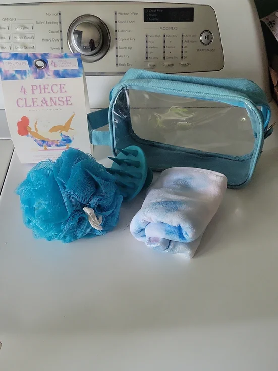 4-Piece Bath Cleansing Set with Clear Travel Bag - Blue