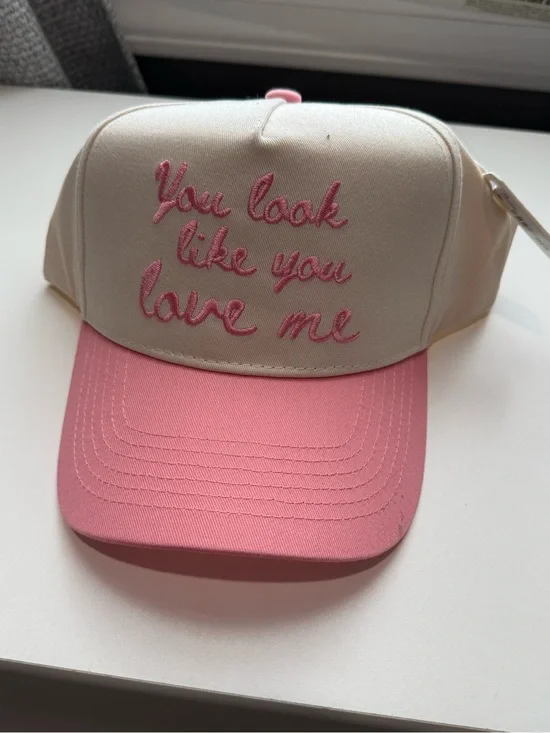 Cream and Pink Embroidered Baseball Cap - 