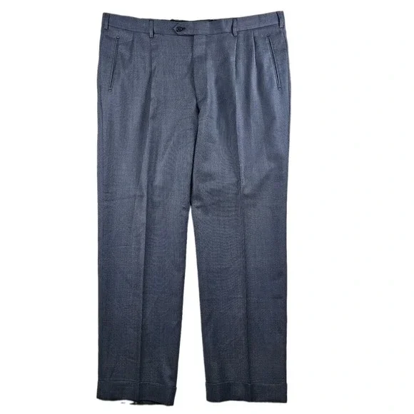 Dormeuil BESPOKE Dress Pants Mens 42x31 Navy Blue Black Birds Eye Trousers