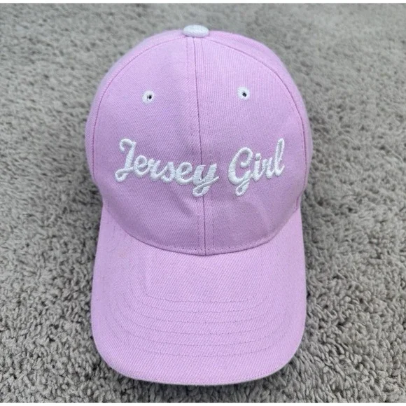 Jersey Girl Hat Womens Pink Embroidered Script Adjustable Strapback Baseball Cap