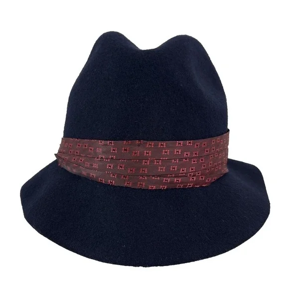 hatattack Women's Black Fedora 100% Wool Felt Hat Red Ribbon Band Classic OSFM‎