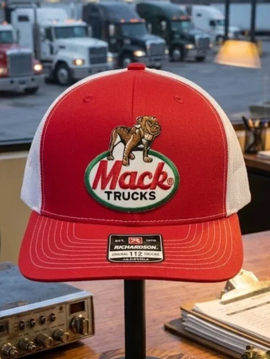Retro Bulldog Trucks Patch Hat Red White Richardson 112 Semi Diesel Snapback New