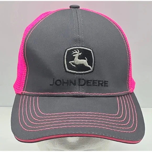 JOHN‎ DEERE Snapback Gray Pink Mesh NWOT Trucker Hat Baseball Cap Tractor Farm