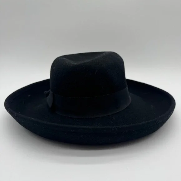 Street Smart by Betmar Black 100% Wool Wide Brim Fedora Hat One Size USA