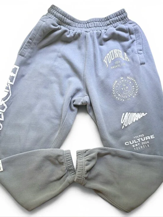 YoungLA Immortal Joggers Men's Medium Lt Gray 100% Cotton EUC