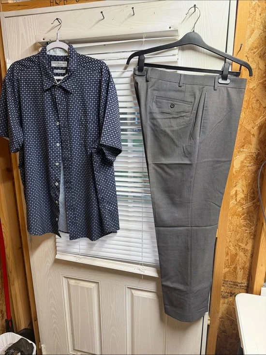 Men’s  Business Blue/Gray XXL shirt/Grey Lauren Dress Pants 38x29…(#100)