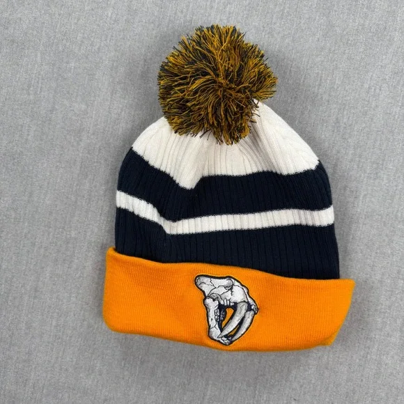 Fanatics Nashville Predators‎ NHL Beanie Hat Navy Gold White Cuffed Pom Pom Logo