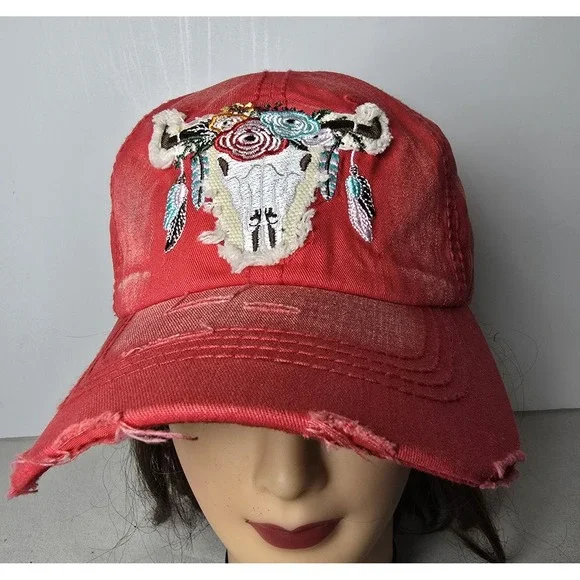 Pit Bull Distressed Longhorns Hat Womens‎ Embroidered Stitch