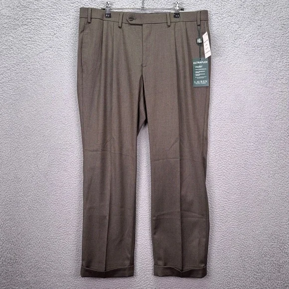 Lauren Ralph Lauren Dress Pants Mens 36x29 Taupe Ultraflex Pleated Preppy Office