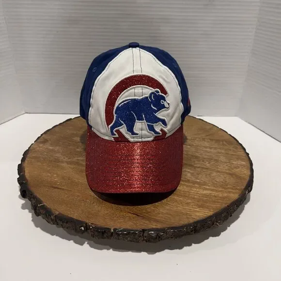 Chicago Cubs New Era Hat Red Sparkle Brim Cub Patch Adjustable YOUTH