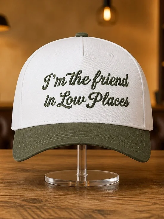 NWT Women’s Cream/Green Embroidered “Friends in Low Places” Trucker’s Hat Cap