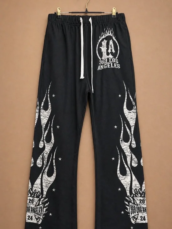 369 Los Angeles Men’s Black Fleece Sweatpants White Flame Graphic