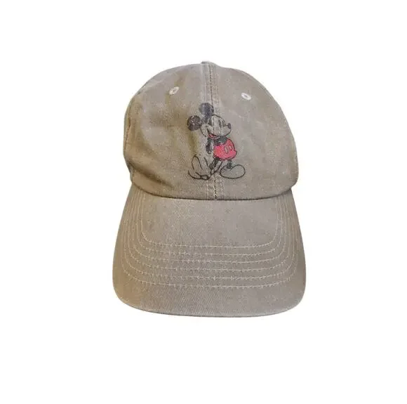 Vintage Disney Park Distressed Mickey Mouse Olive Green Baseball cap hat