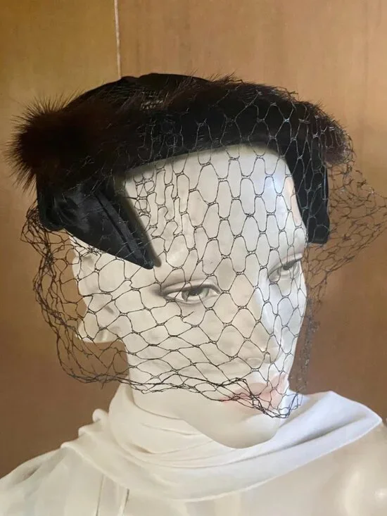 Vintage 1950s Mink Fascinator: Veiled Halo with Satin Bow