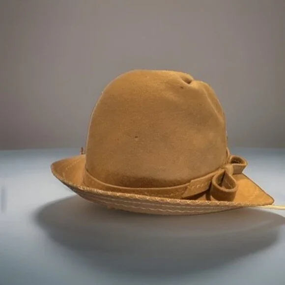 VTG RETRO 80’s-Bellini Cloche-Style Bowler Hat-100% Wool-Roll-Up Brim & Bow Band