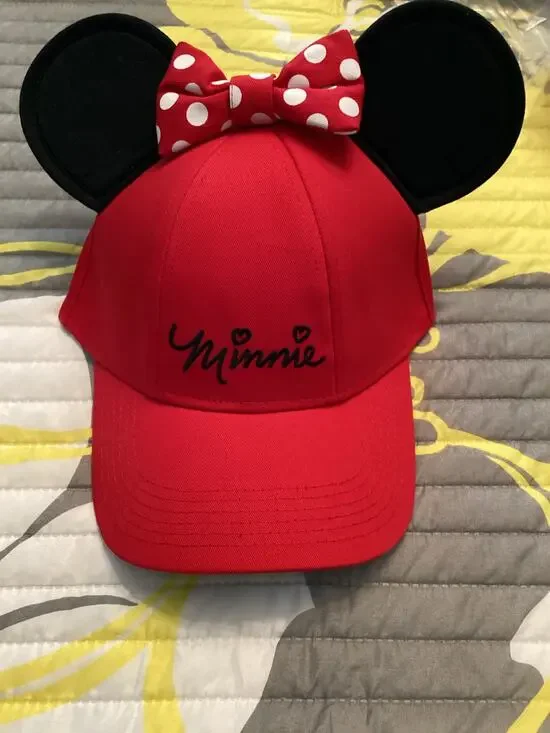 NWOT Disney Minnie Mouse Red Signature Baseball Cap w Black Ears n Polkadot Bow