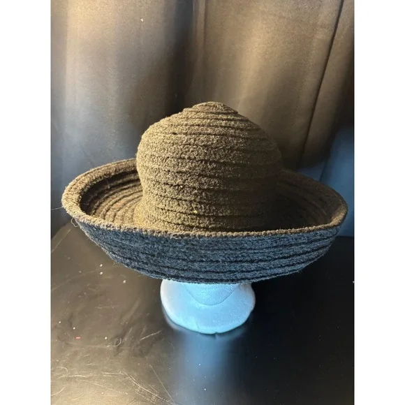 Signature Studio Black Textured Knit Wide Brim Sun Hat RN 31289 Vintage Style