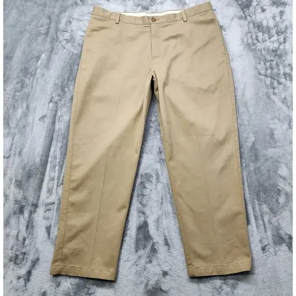 LL Bean Pants‎ Mens 40x28 Tan Khaki Classic Fit Flat Front Chinos Pockets Office