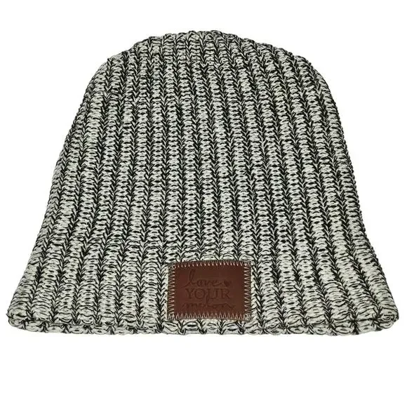 LOVE YOUR MELON BLACK & WHITE KNIT BEANIE 100% COTTON ONE SIZE –  CHARITY BRAND