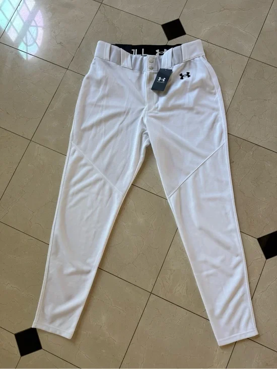 Under Armour teen or adult  White Athletic Baseball Pants with Black Logo