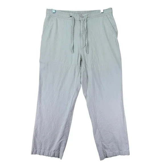 Cubavera Linen Blend Pants Mens 31x26 Beige Good Casual Drawstring Flat Front