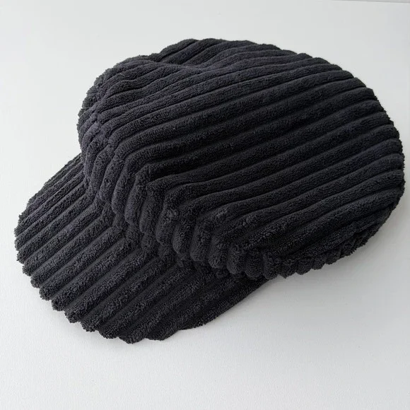 Free People Black Ribbed Corduroy Newsboy Cap