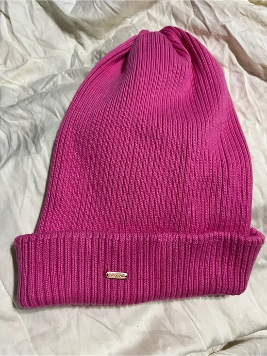Free People Outside The Lines Slouch Beanie Purple Ribbed Cotton Metal Logo