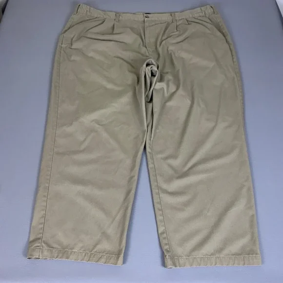 Basic Editions Pants Men's Size 50x29 Tan Khaki Pleated Chino Relaxed Fit Cotton
