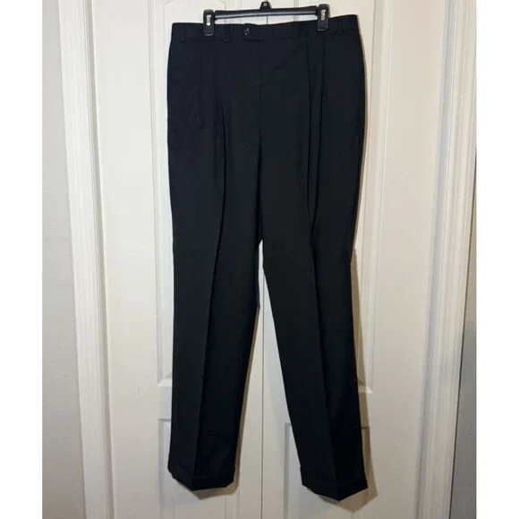 Lauren Ralph Lauren Total Comfort Mens 36x34 Black 100% Wool Pleated Dress Pants