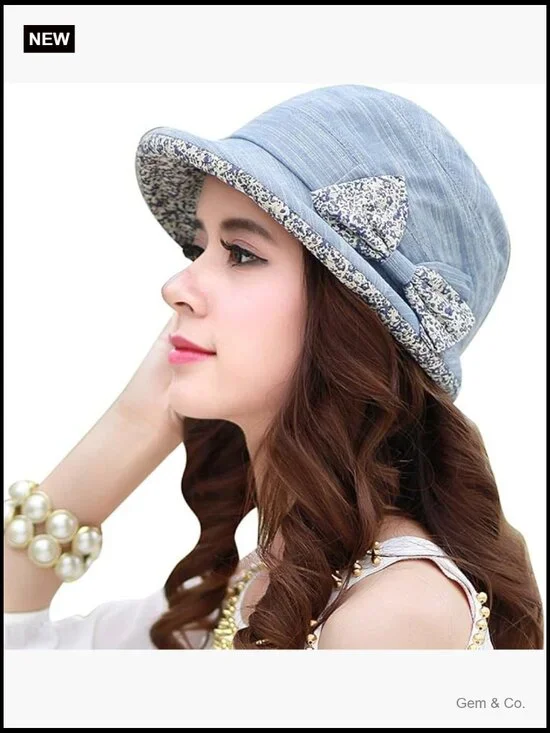 Foldable Bucket Hat with Rolled Brim and Bowknot UPF 50+ Sun Protection