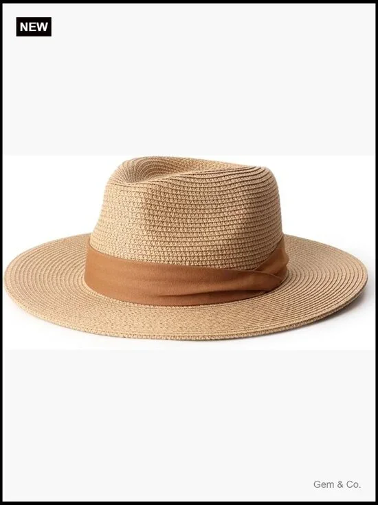 Wide Brim Straw Sun Hat UPF 50+ Foldable Travel Fedora