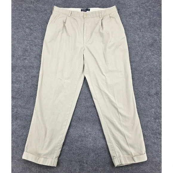 Polo Ralph Lauren Hammond Pant Mens 40x32 Khaki Tan Pleated Cuffed Cotton Chinos