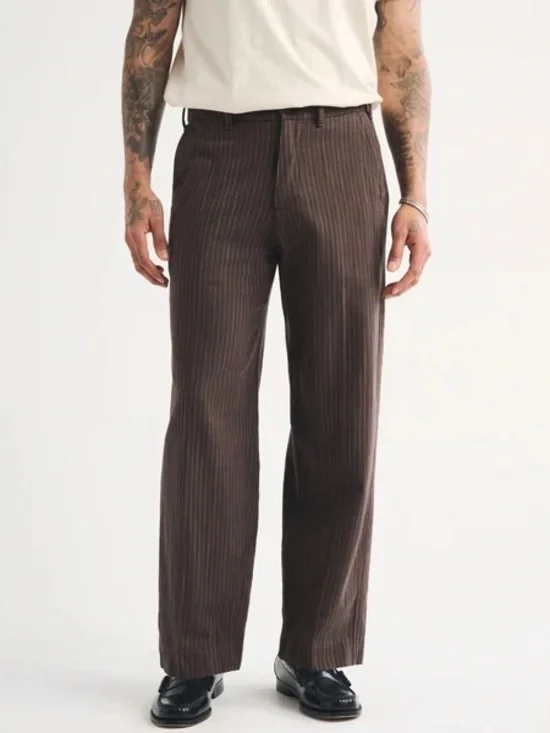 Men's Abercrombie & Fitch Brown Baggy Pinstripe Dress Pants - 40 x 34