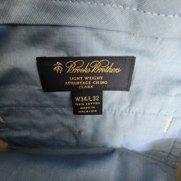 Brooks Brothers Light Weight Advantage Chino Clark Men Khaki Pants Size 34x32