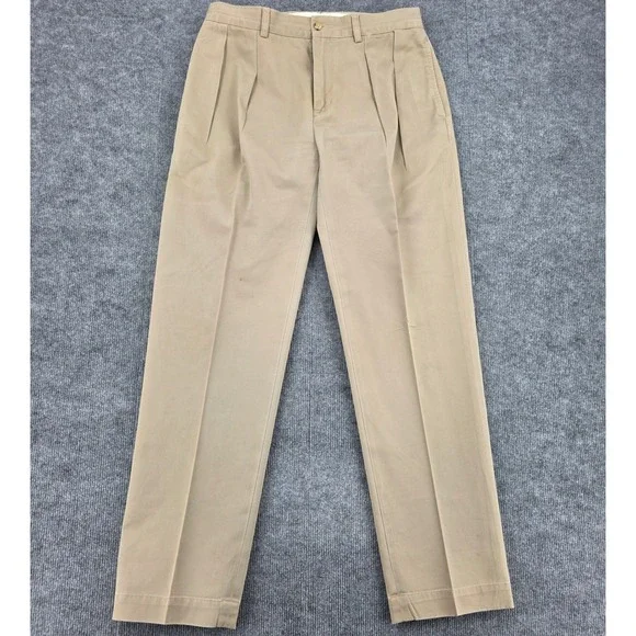 Polo Ralph Lauren Ethan Pant Mens 33x32 Tan Khaki Pleated Cotton Chino Trousers