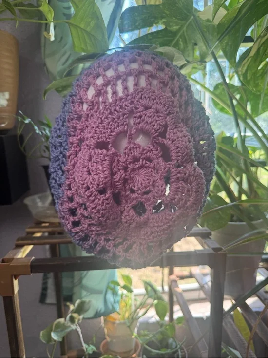 Handmade Crochet Beanie in Plum and Deep Blue