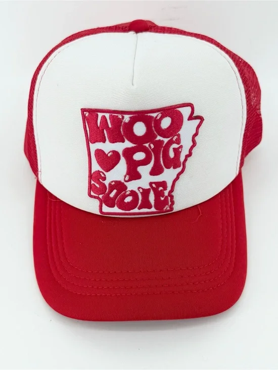 Arkansas Woo Pig Sooie Trucker Hat NWOT Red White Foam Mesh Snapback Gameday Cap