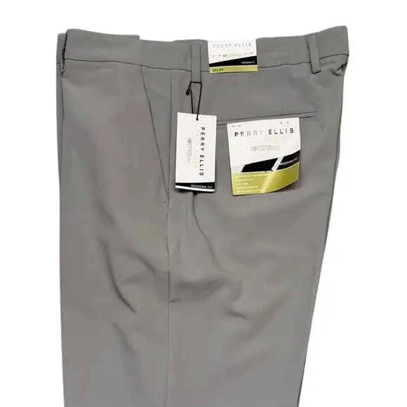 Perry Ellis Portfolio Men's Modern-Fit Stretch Pants Chiseled Stone 36x34 $95