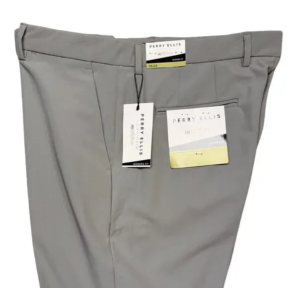 Perry Ellis Portfolio Men's Modern-Fit Stretch Pants Chiseled Stone 38x29 $95