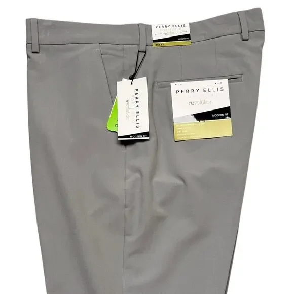 Perry Ellis Portfolio Men's Modern-Fit Stretch Pants  Chiseled Stone 36x32 $95