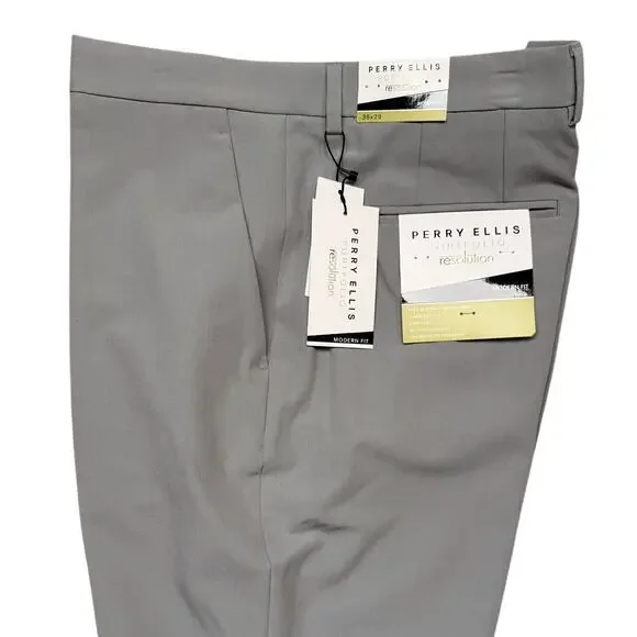 Perry Ellis Portfolio Men's Modern-Fit Stretch Pants Chiseled Stone 36x29 $95