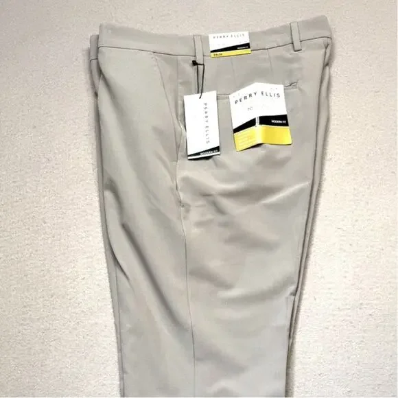 Perry Ellis Portfolio Men's Modern-Fit Stretch PantsChiseled Stone 34x30 $95