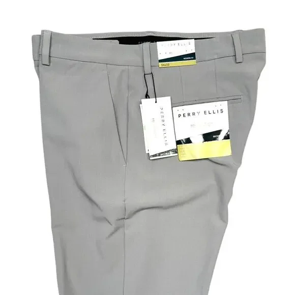 Perry Ellis Portfolio Men's Modern-Fit Stretch Pants Chiseled Stone 34x32 $95