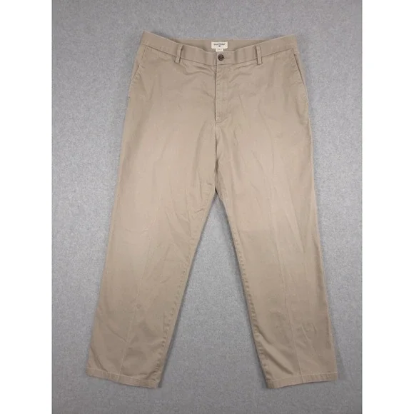 Dockers Mens 38x32 Beige Khaki Classic Fit Flat Front Casual Chino Pants School