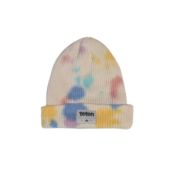 Teton Gravity Research TGR Tie Dye Ribbed Knit Beanie Hat Cream Multi Color