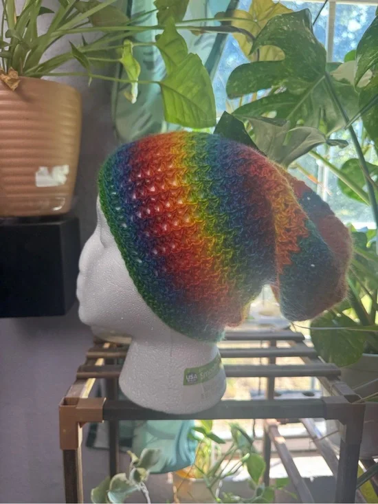 Handmade Rainbow Slouchy Beanie